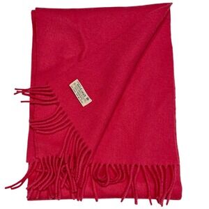 VTG John Hanly & Co Lambswool Pink Scarf Woven Ireland Fringe Approx 10"x69"